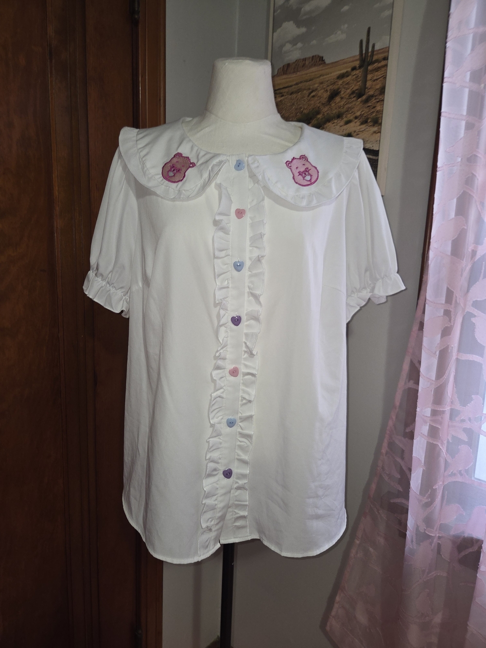 ROMWE White Peter Pan Collar Blouse with Heart Buttons